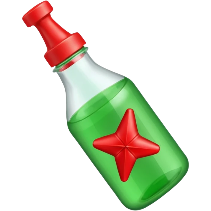 Bouteille de jet 27 avec un liquide vert à l’intérieur et un bouchon rouge emoji