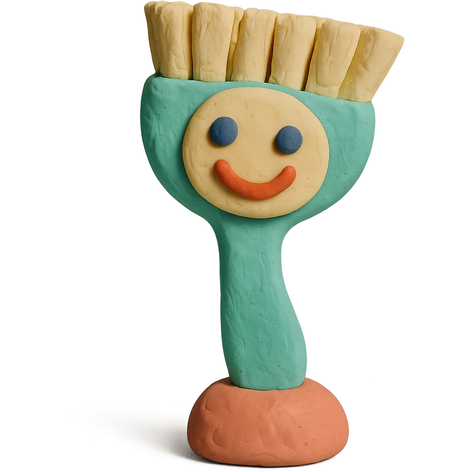 playful cleaning brush with a smiling face in claymation style, pastel colors emoji