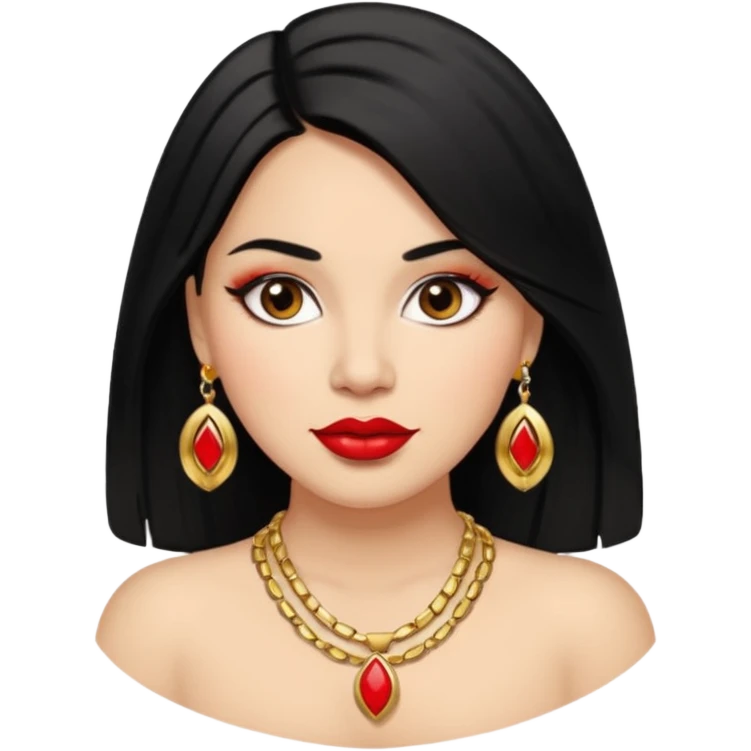 Mexican Light skin big brown eyes glamorous full figured women black medium straight hair red lips necklace  emoji
