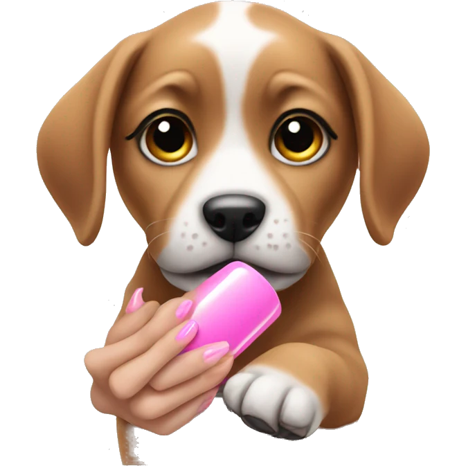 cute puppy showing her pink nails emoji