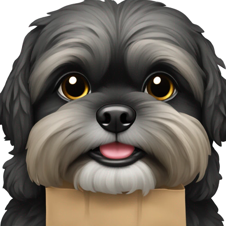 Black shih tu with paper bag in mouth emoji