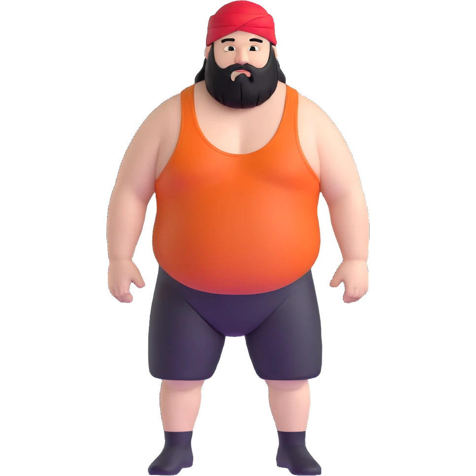 White skin fat guy with black durag and black beard in wrestling singlet emoji