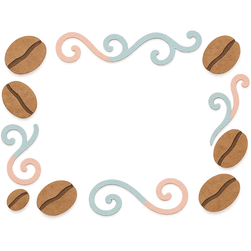 coffee bean trail border with swirls, soft pastel hand-drawn design emoji