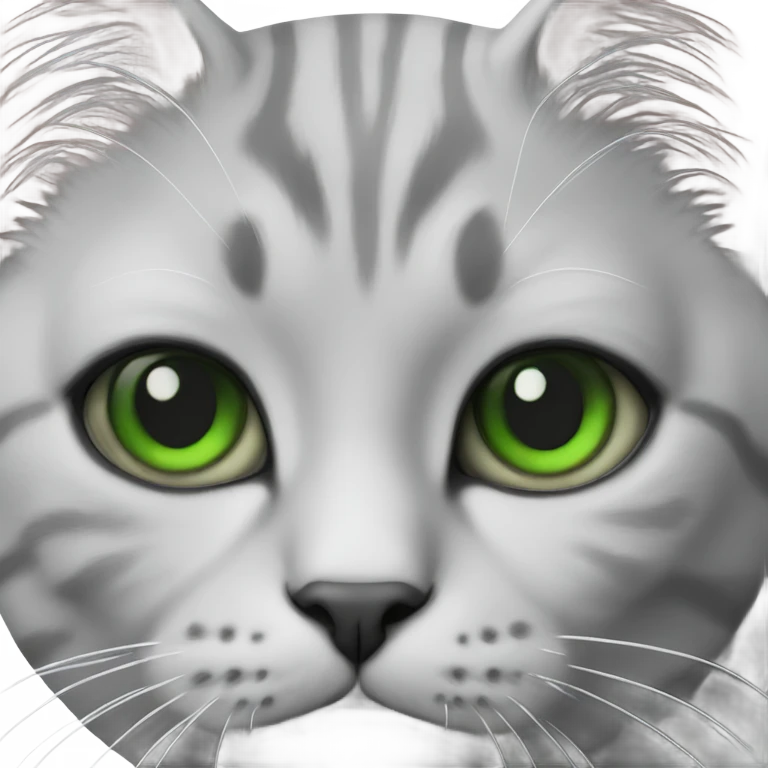 a realistic cat light grey with line grey with green eye, emoji