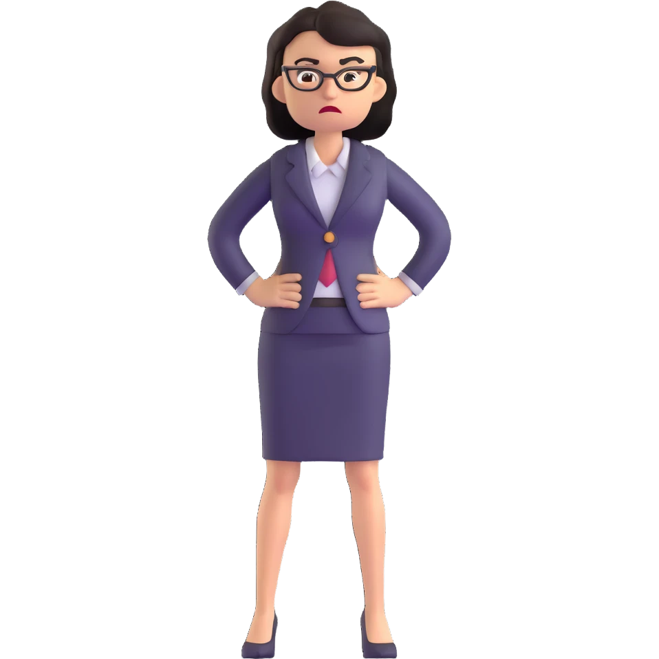 full body angry profesora without glasses with hands on hips emoji