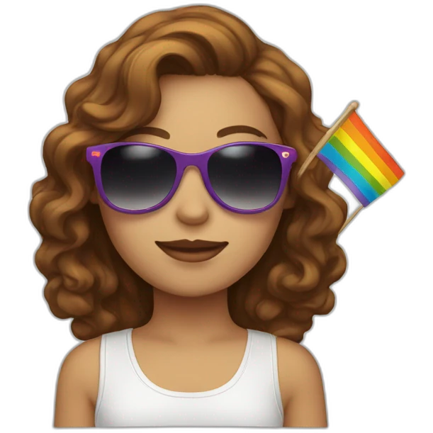 female with brown wavy hair rainbow flag and sunglasses  emoji