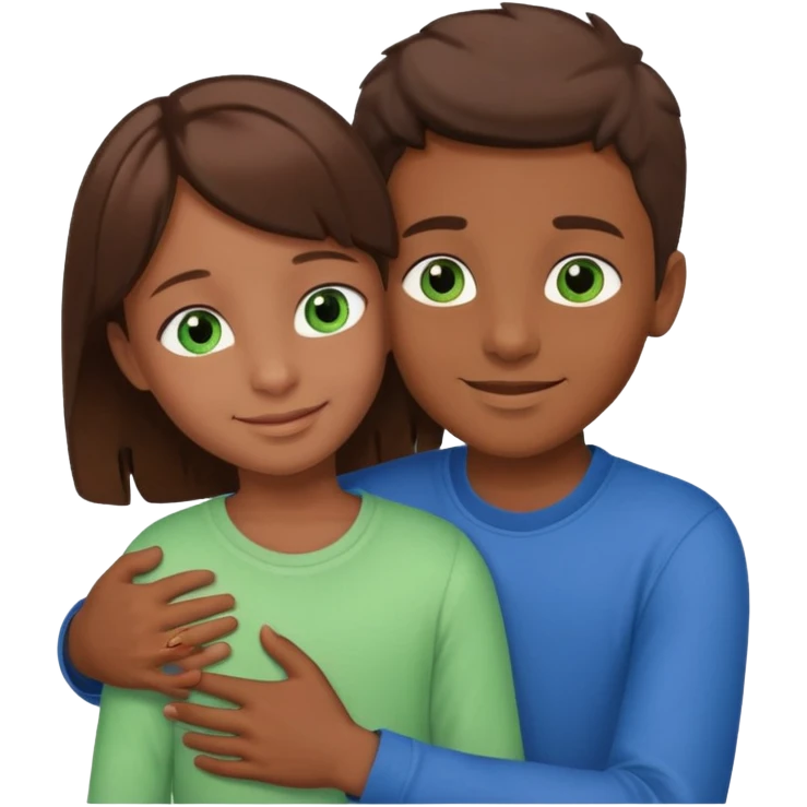 garcon grand brown aux yeux bleus câlin fille petite yeux verts cheveux brown  emoji