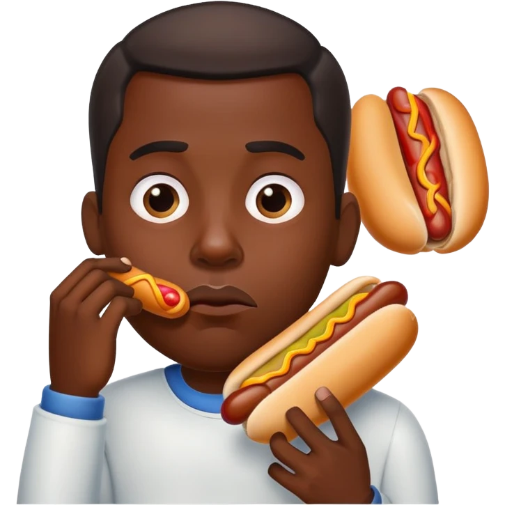 A disappointed black guy eating a hotdog emoji
