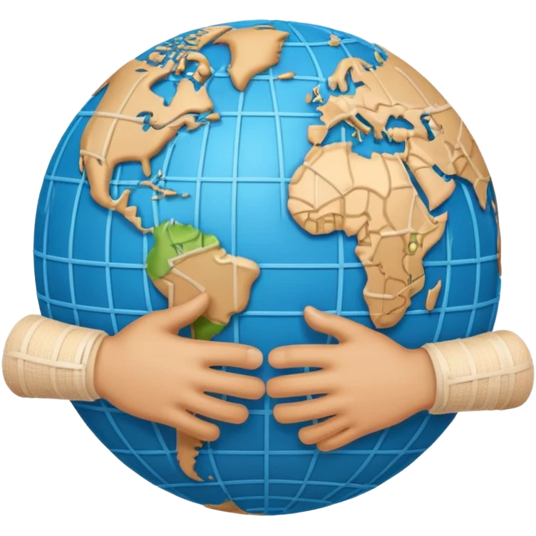 Generate an emoji of two hands shaking in front of a globe. Have a bandage wrap around the globe in the background. emoji