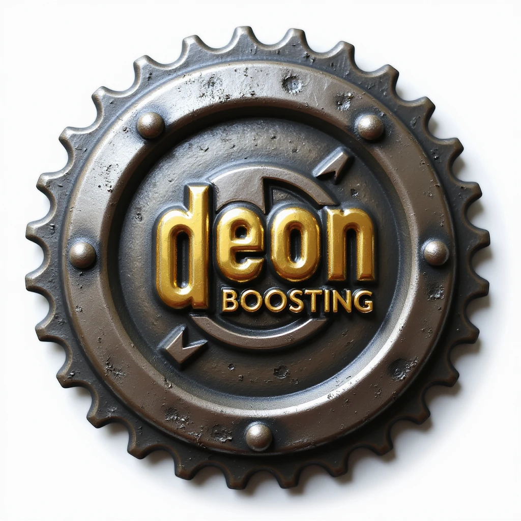 realistic photorealistic emoji of a metallic badge with the text 'deon boosting', featuring a nitro badge in the center, metallic shine, detailed textures emoji