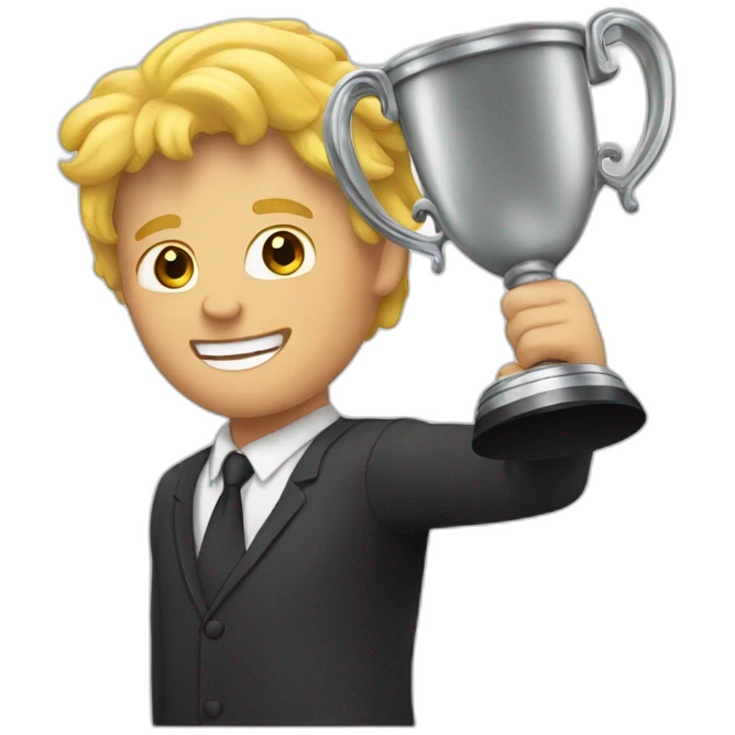 A blond man lifting a trophy emoji