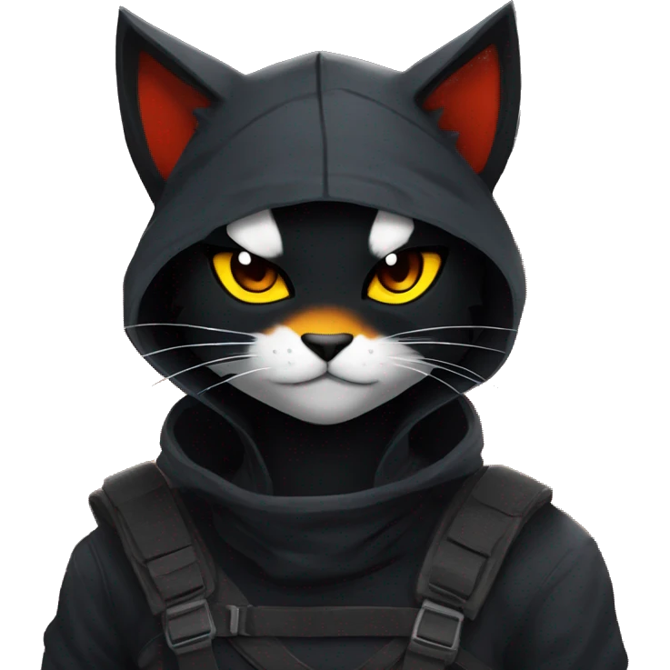 Edgy Shy Anthro Ninja cool pretty dark black Litten-Pokémon-cat-fursona-animal techwear emoji