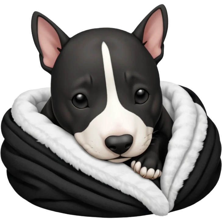 black bull terrier sleeping cozy with blanket  emoji