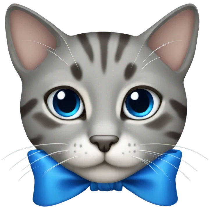 Gray tabby cat with blue bow emoji
