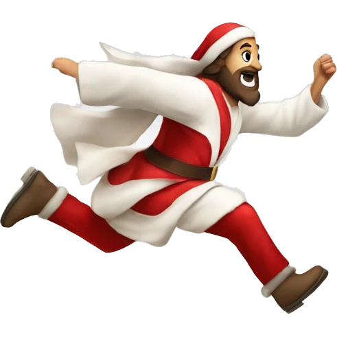 skipping sprint Jesus santa costume emoji