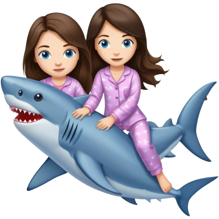  brunette long hair girl blue eyes in pyjamas riding shark emoji