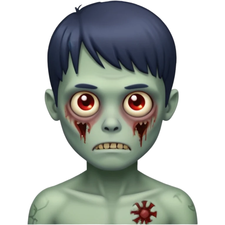 Menino de cabelo liso com franja zumbi sem camisa  emoji