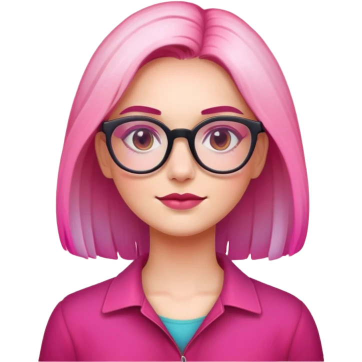 woman with gradient hair from dark to pink with glasses emoji
