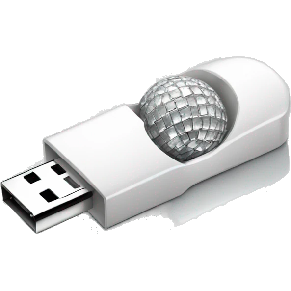 white pendrive with silver disco ball emoji