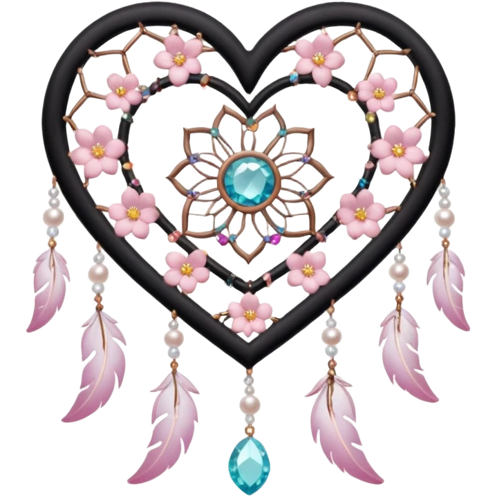Sakura flower heart Cœur pastel suncatchers gemstones beadspearls crystals dreamcatcher with a white wooden frame  emoji