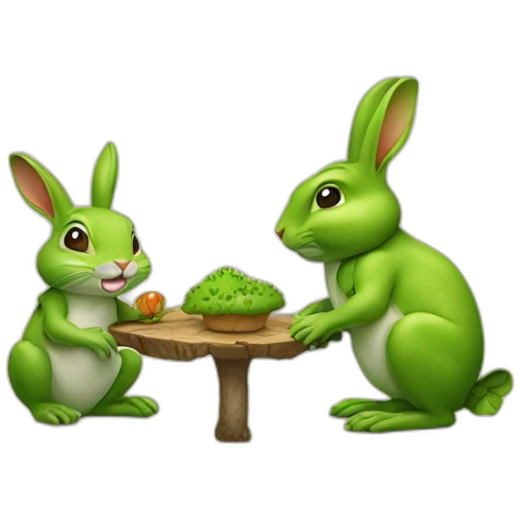 Lapin et une grenouille qui se font un câlin et la grenouille a un champignon sur la 5 emoji