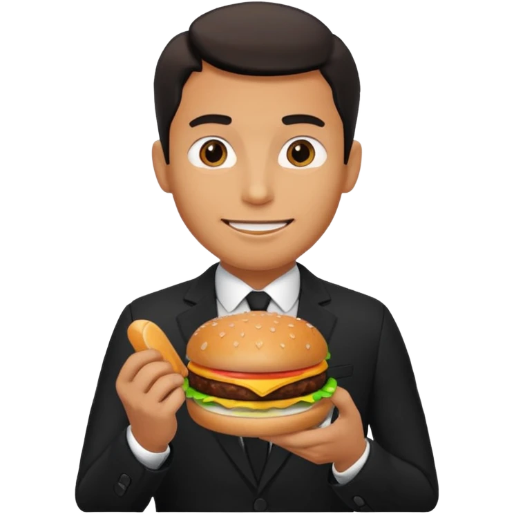 male wearing suit eating hamburger emoji