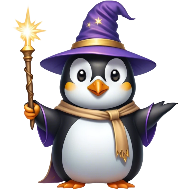 penguin wizard with magical sparks coming out of his wand emoji