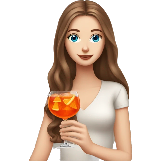 white girl with long brown hair and with blue eyes drinking an Aperol Spritz  emoji