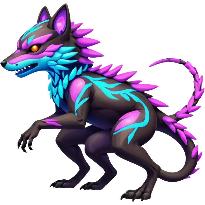 Neon Vibrant Pulsating Trail-glowing Chromatic Trico-Vernid-Protogen-Fionbri-fusion-hybrid, full body emoji