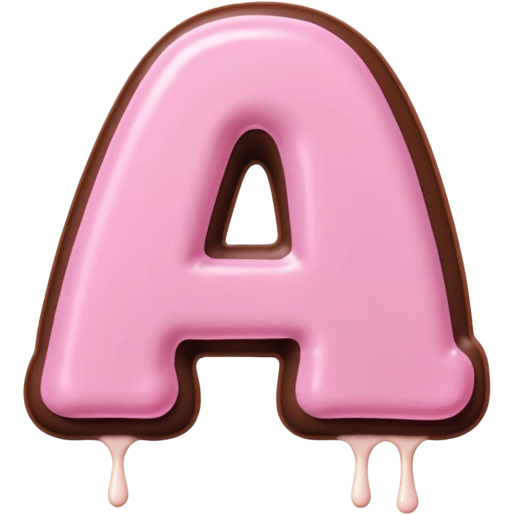 “Single pink bubble letter A, white outline, bottom dipped in chocolate with pink frosting drizzle, kawaii style, glossy, soft shading, clean outline, transparent background, Discord emoji size” emoji