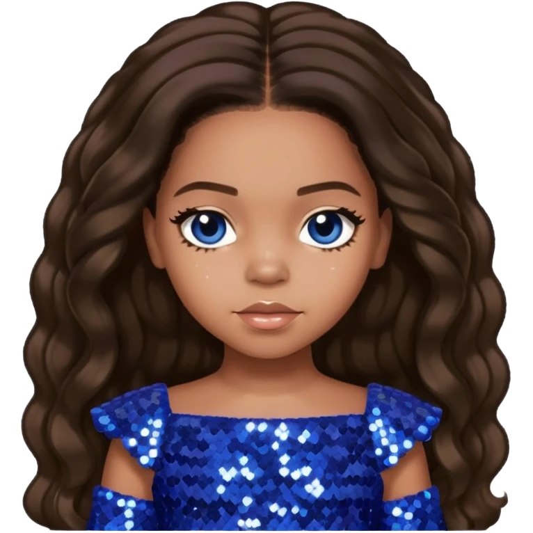 Blue Ivy Carter with long dark brown hair, periwinkle sequin outfit emoji