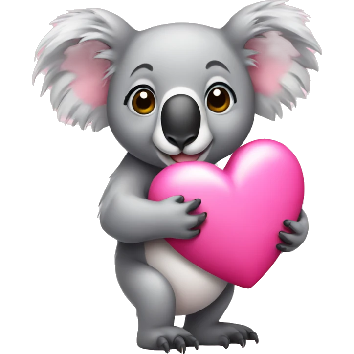 Koala holding a big pink heart emoji