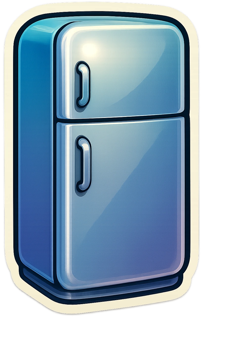 Closed modern refrigerator, flat vector style, rounded edges, simple handles, clean silver surface, minimal details, soft shadows, no brand logos, UI sticker look. emoji