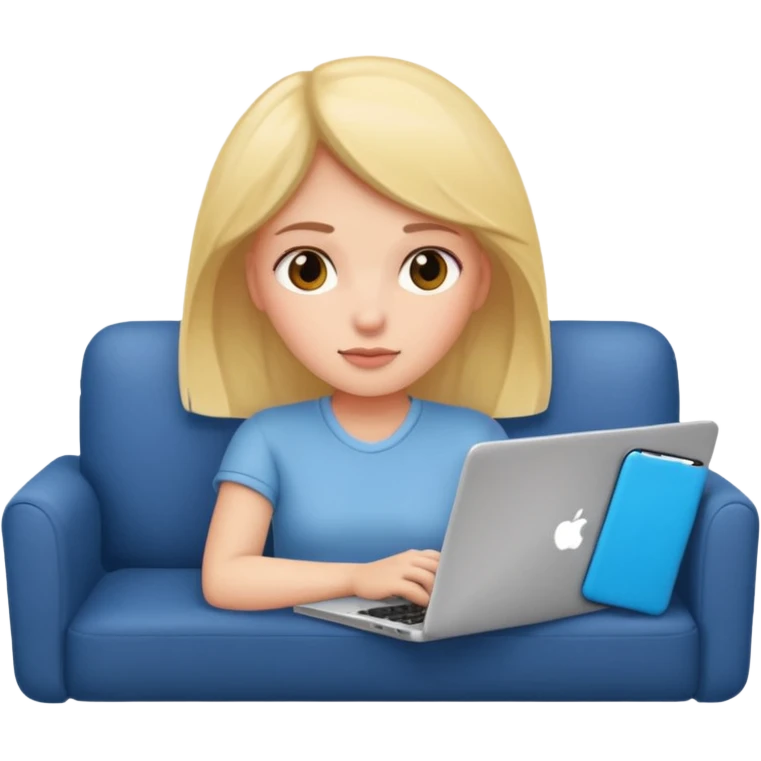 A girl is lying on the couch with a laptop, working emoji