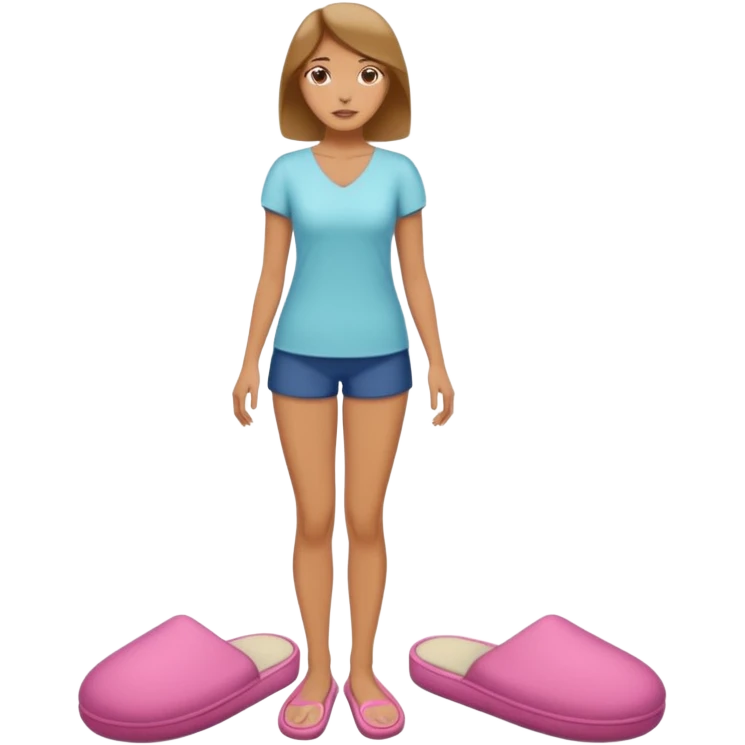 woman model standing on foot with cushion slippers emoji