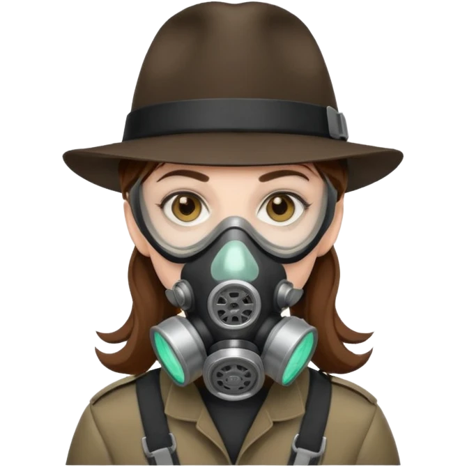 Hacker with a fedora with brown hair wearing a gasmask emoji