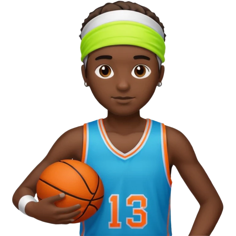 Basketball guy with neon headband, hold ball emoji