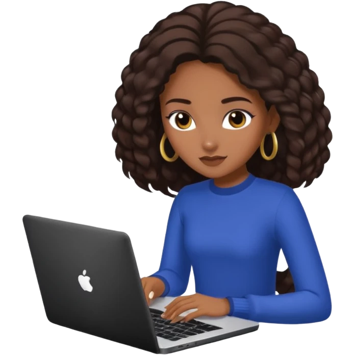 Dark brown girl with type 4 hair playing royale high on laptop emoji