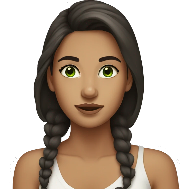 Tan girl dark hair green eyes doing skincare  emoji