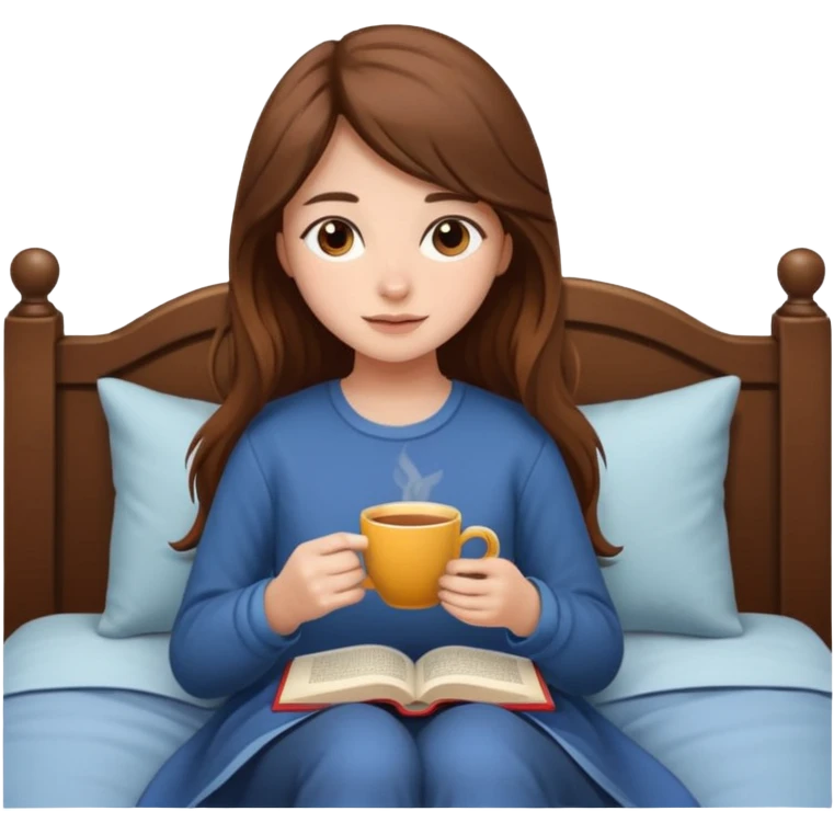 Девушка сидит на кровати и читает книгу , в руках чай emoji