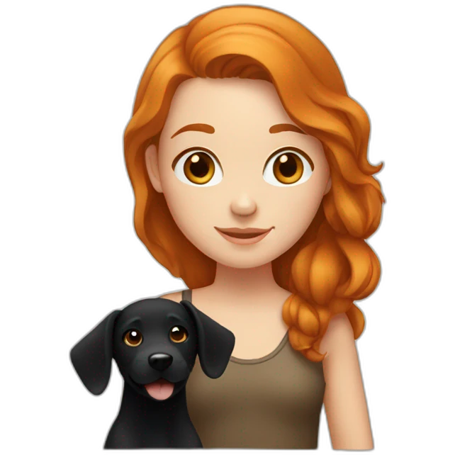 ginger-girl-with-brown-eyes-and-a-black-dog emoji