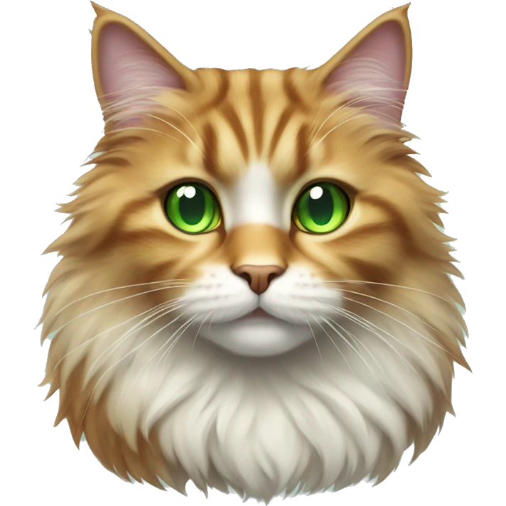 fluffy multi-colored cat with green eyes emoji
