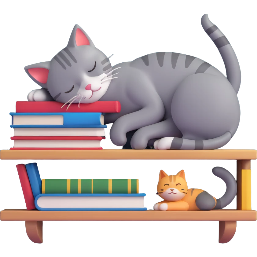 a cat sleeping on a bookshelf emoji