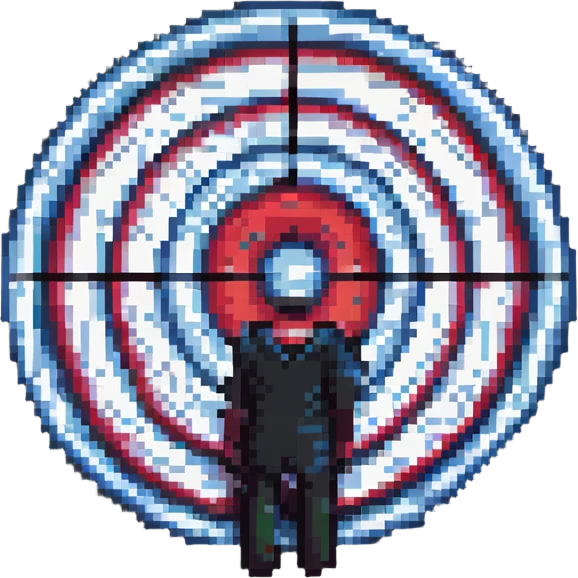 pixel art style person in the center of a target emoji