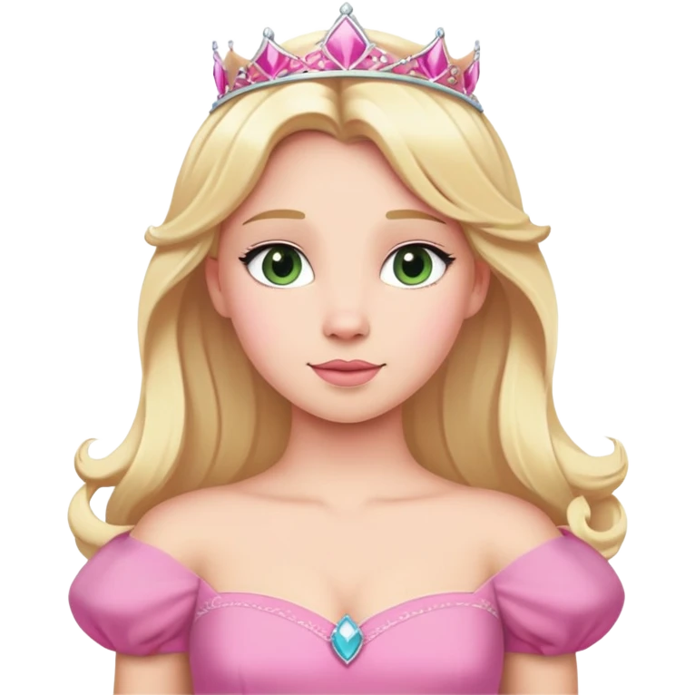 Aurora princess from hips up, pink dress, blonde hair, minimal style, larger size emoji