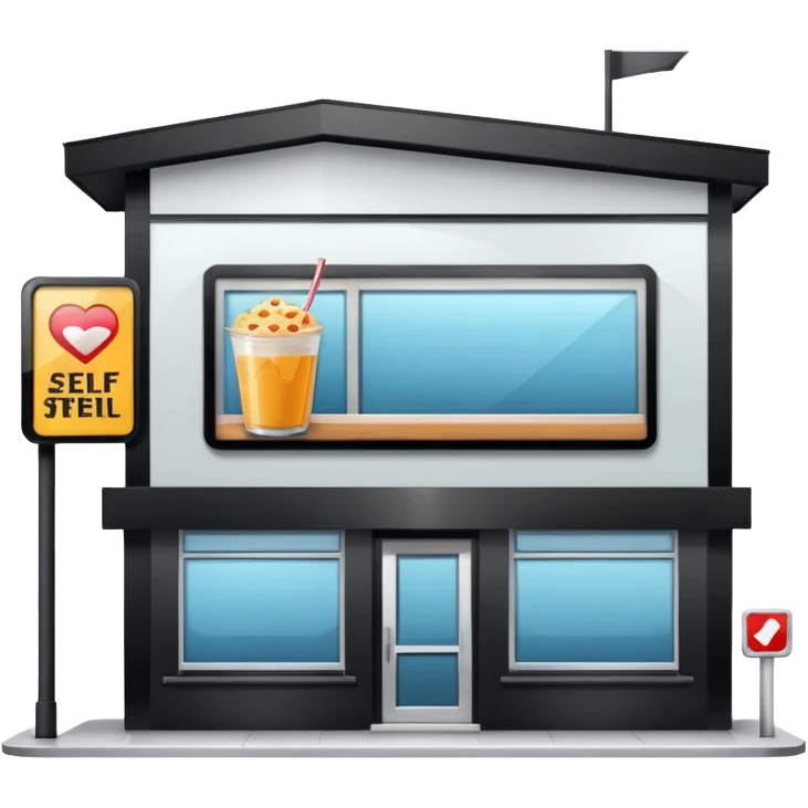 Self-service restaurants building with bilboard emoji