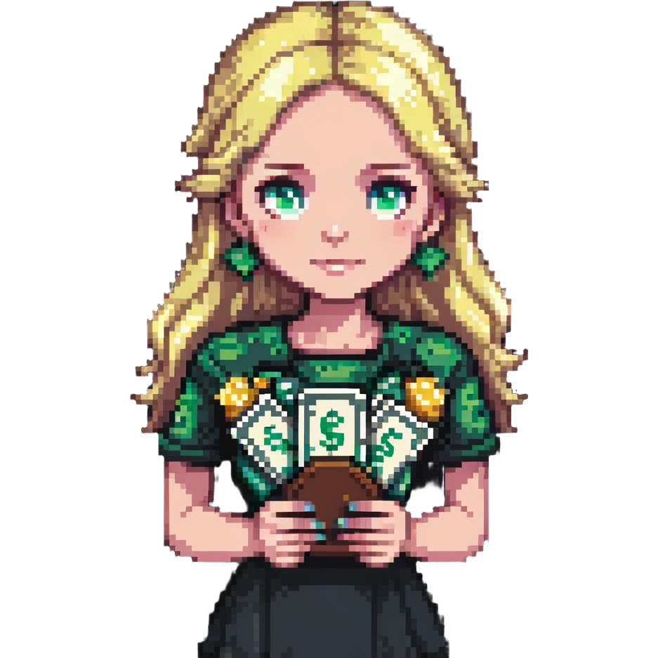blonde girl with money emoji