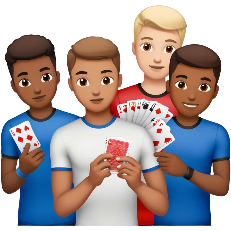 male friend group playing sport cards emoji