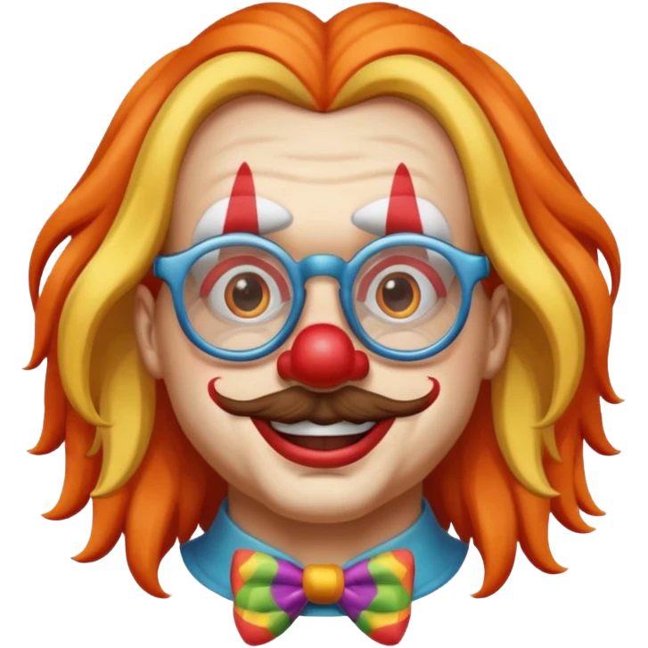 Funny clown wearing spectacles and having long hair like girls in face farming layers emoji