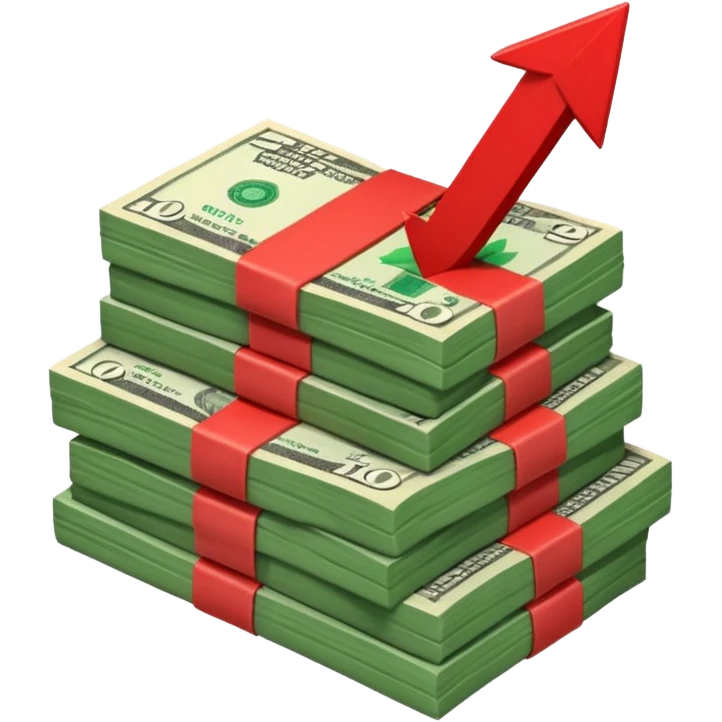stack of banknotes with a red arrow pointing down emoji